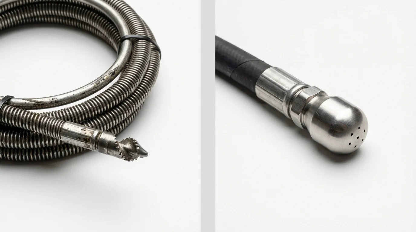 Drain snake cable and hydro jetting nozzle used for drain cleaning in Grafton, WV