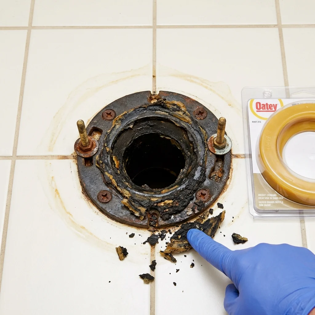 Failed wax ring showing water seepage at the base of a toilet in a Grafton, WV home