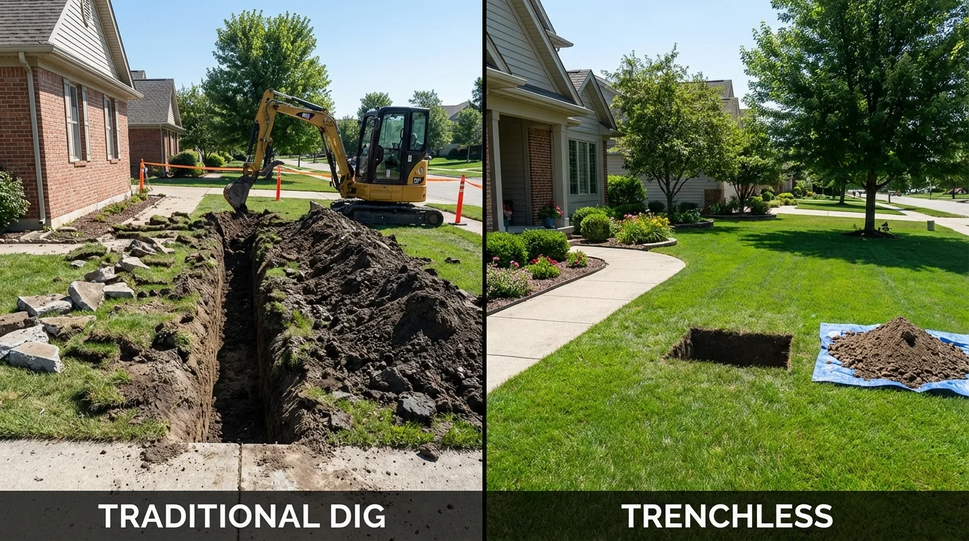 Trenchless sewer repair with minimal yard damage versus traditional excavation in Grafton, WV